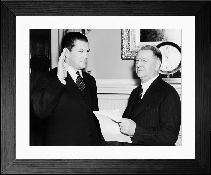Framed Print : Former Boxer Gene Tunney is commissioned in the Naval Reserves. Tunney takes his oath from Navy Secretary Frank Knox. As a Lt