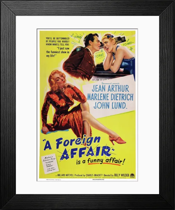 Framed Print : A FOREIGN AFFAIR, US poster art, Marlene Dietrich, John Lund, Jean Arthur, 1948