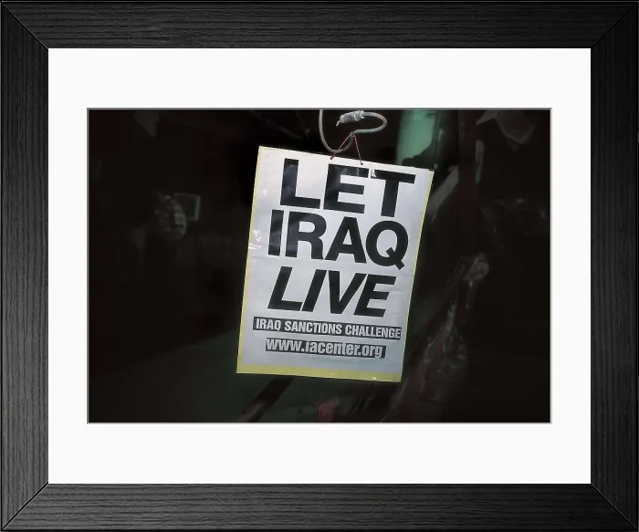 Framed Print : IRAQ. Bagdad. American banner against the embargo at the bunker n. 25. AISA / Everett Collection**US SALES ONLY** Framed Print : IRAQ. Bagdad. American banner against the embargo at the bunker n. 25. AISA / Everett Collection**US SALES ONLY**