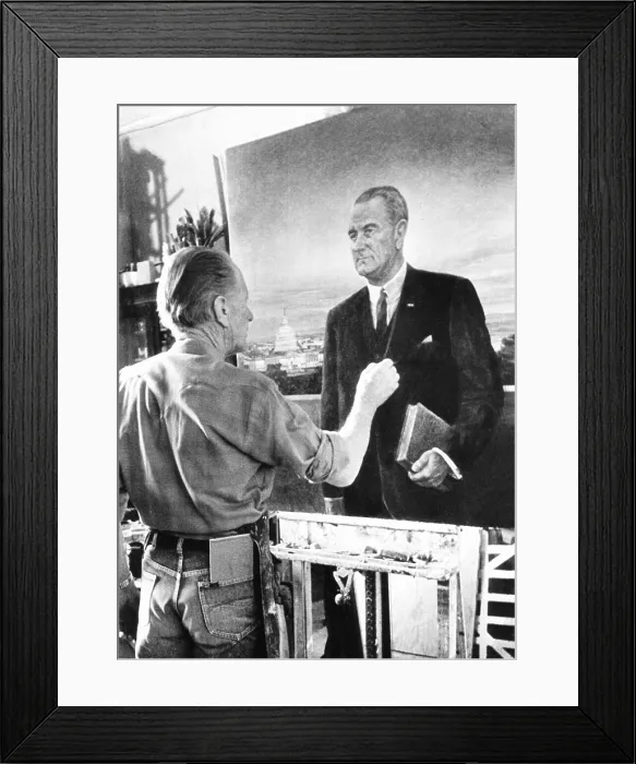 Framed Print : Artist Peter Hurd finishing the official White House portrait of President Lyndon Johnson. Jan. 27, 1966 Framed Print : Artist Peter Hurd finishing the official White House portrait of President Lyndon Johnson. Jan. 27, 1966