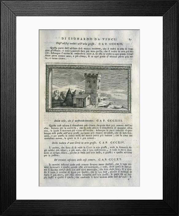 Framed Print : LEONARDO DA VINCI (1452-1519). 'Teatrise on Painting'. Edition printed in Naples by Francesco Ricciardo and Vincenzo and Nicola Rispoli (1733)