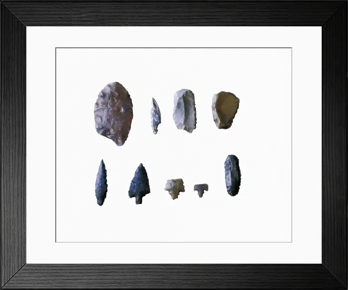 Framed Print : Arrow tips. Upper Paleolithic. Gravettian. Proc: SPAIN. VALENCIA. Barx. Parpall Cave. AISA / Everett Collection**US SALES ONLY**