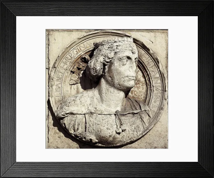 Framed Print : SPAIN. Len. Hospital de San Marcos (St. Mark's Hospital). Medallion on the faade with the portrait of Isabel I the Catholic. Renaissance art. Plateresque. Relief on rock