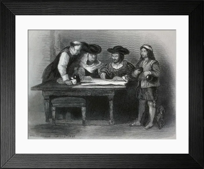 Framed Print : Wilkie, Sir David (1785-1841). Columbus in the Monastery at La Rabida. 1833. Engraving. Private Collection. AISA / Everett Collection**US SALES ONLY** Framed Print : Wilkie, Sir David (1785-1841). Columbus in the Monastery at La Rabida. 1833. Engraving. Private Collection. AISA / Everett Collection**US SALES ONLY**