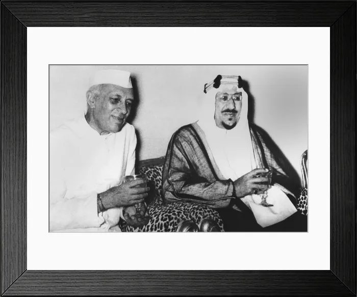 Framed Print : India's Premier Jawaharlal Nehru (left) and Saudi Arabia's King Saud discuss the Suez Crisis. Riyaih, Saudi Arabia. Oct. 1, 1956 Framed Print : India's Premier Jawaharlal Nehru (left) and Saudi Arabia's King Saud discuss the Suez Crisis. Riyaih, Saudi Arabia. Oct. 1, 1956