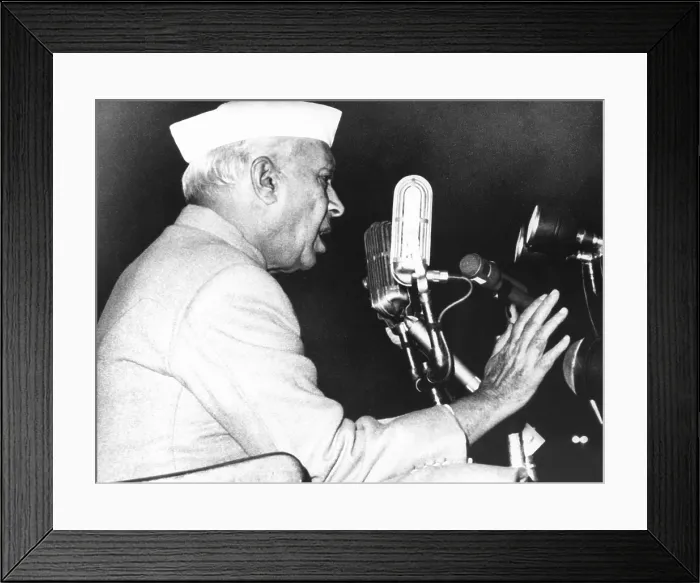 Framed Print : India's Prime Minister Jawaharlal Nehru addressing a defense rally in New Delhi on Nov. 11, 1962