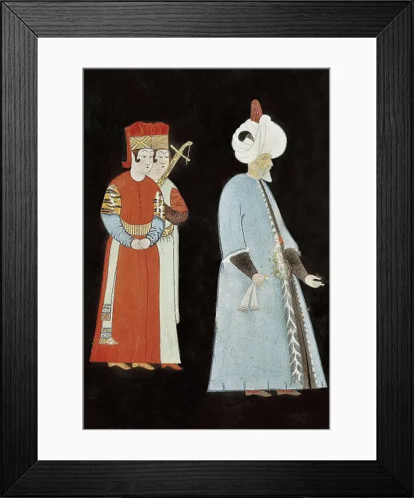 Framed Print : Suleyman I (1494-1566). Suleyman with two dignataries. Ottoman art. Painting. TURKEY. Istanbul. Library of Ahmed III (Topkapi Palace). AISA / Everett Collection**US SALES ONLY**