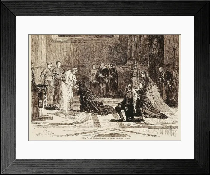Framed Print : Queen Isabel II of Spain visits Pius IX in the Vatican. Etching. SPAIN. Madrid. National Library. AISA / Everett Collection**US SALES ONLY**
