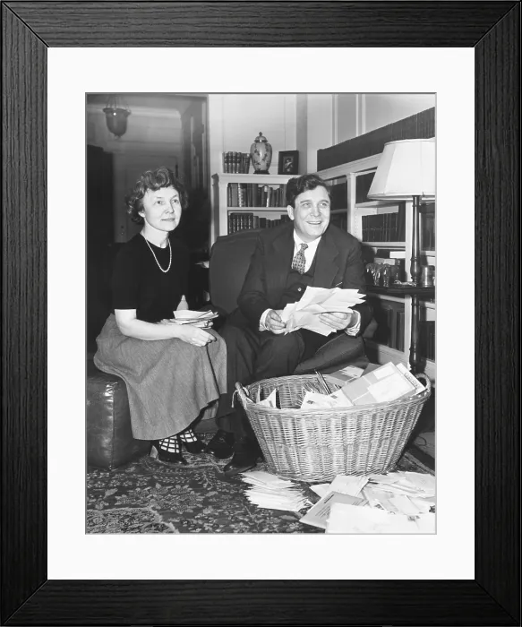 Framed Print : Wendell and Edith with a basket of mail after his nomination as Republican Presidential nominee. July 1, 1940 in their 5th Avenue Apartment, New York City. (CSU_2015_11_1400) Framed Print : Wendell and Edith with a basket of mail after his nomination as Republican Presidential nominee. July 1, 1940 in their 5th Avenue Apartment, New York City. (CSU_2015_11_1400)