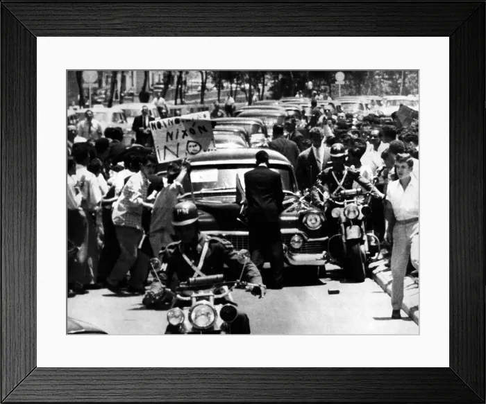 Framed Print : Vice President Richard Nixon's car is attacked by an angry mob in Caracas, Venezuela