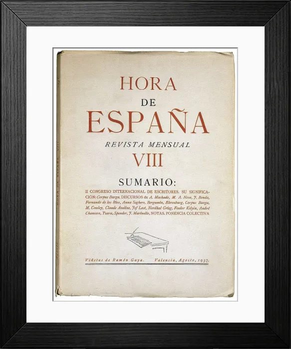 Framed Print : Spanish Civil War. 'Hora de Espaa' (Hour of Spain), literary magazine edited in Valencia (1937-1938). Cover of n. 8 (August 1937). SPAIN. Barcelona Framed Print : Spanish Civil War. 'Hora de Espaa' (Hour of Spain), literary magazine edited in Valencia (1937-1938). Cover of n. 8 (August 1937). SPAIN. Barcelona