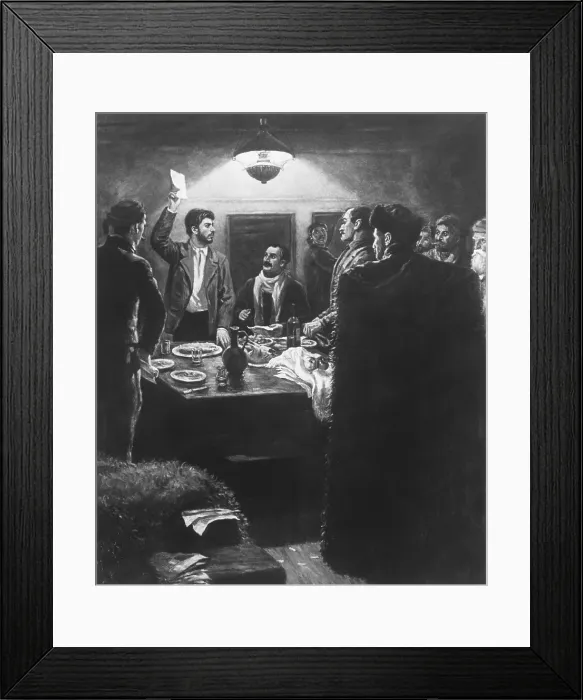 Framed Print : Josef Stalin as a young leader. The Organization of the Batum Committee of the Russian Social Democratic Revolutionary Party. Painting by the Georgian artist, D. A. Nalbandyan Framed Print : Josef Stalin as a young leader. The Organization of the Batum Committee of the Russian Social Democratic Revolutionary Party. Painting by the Georgian artist, D. A. Nalbandyan