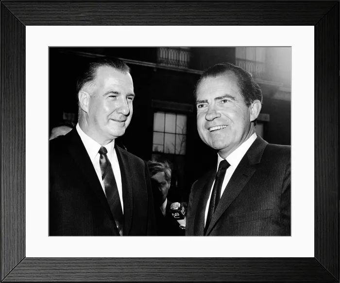 Framed Print : Republican Presidential hopeful Richard Nixon meets with Maryland Gov. Spiro Agnew (left). They met for an hour and 45 minutes at Nixon's New York Apartment. March 29, 1968 Framed Print : Republican Presidential hopeful Richard Nixon meets with Maryland Gov. Spiro Agnew (left). They met for an hour and 45 minutes at Nixon's New York Apartment. March 29, 1968