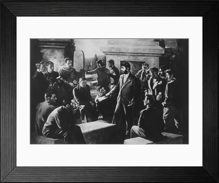 Framed Print : Illegal meeting of the Tiflis workers held, under Stalin's leadership, in the Khodjevanski Cemetery. Georgia, 1898. (CSU_2015_11_1388) Framed Print : Illegal meeting of the Tiflis workers held, under Stalin's leadership, in the Khodjevanski Cemetery. Georgia, 1898. (CSU_2015_11_1388)