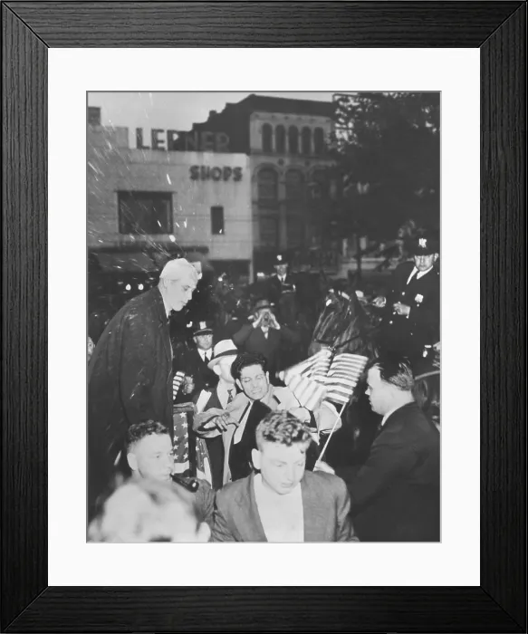 Framed Print : Rotten eggs and ripe tomatoes breaking against the face and body of Socialist Norman Thomas. June 4, 1938 Framed Print : Rotten eggs and ripe tomatoes breaking against the face and body of Socialist Norman Thomas. June 4, 1938
