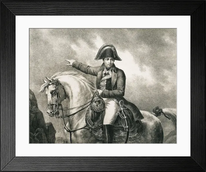 Framed Print : NAPOLEON I Bonaparte (1769-1821). Dtail of an equestrian portrait of Napoleon, inspired on the original portrait by Joseph Chabord. Engraving Framed Print : NAPOLEON I Bonaparte (1769-1821). Dtail of an equestrian portrait of Napoleon, inspired on the original portrait by Joseph Chabord. Engraving