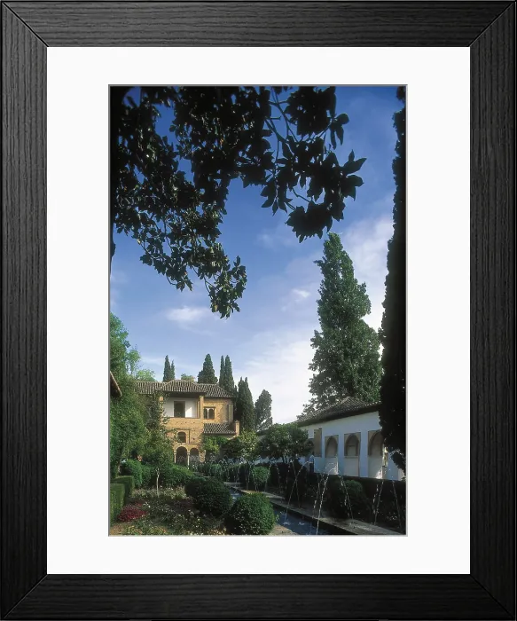 Framed Print : Alhambra. SPAIN. ANDALUSIA. Granada. Alhambra. Generalife. Gardens of Generalife. Patio of the Irrigation Ditch. Hispano-Moresque art. Nasrid dynasty. Architecture