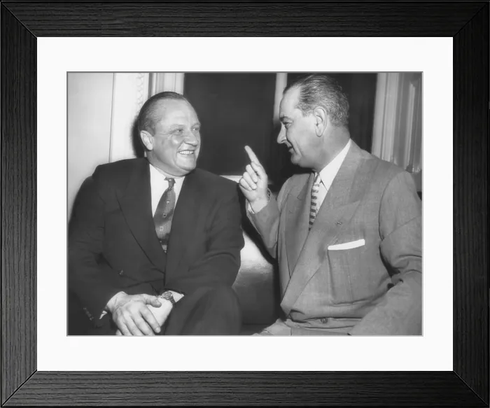 Framed Print : Republican Senator William Knowland with Democratic Sen. Lyndon Johnson. LBJ succeeded Knowland as Senate Majority on Jan. 3, 1955. (CSU_2015_7_363) Framed Print : Republican Senator William Knowland with Democratic Sen. Lyndon Johnson. LBJ succeeded Knowland as Senate Majority on Jan. 3, 1955. (CSU_2015_7_363)
