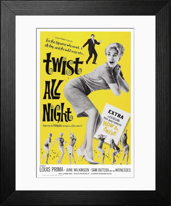 Framed Print : TWIST ALL NIGHT, (aka THE CONTINENTAL TWIST), US poster, from top: Louis Prima, June Wilkinson, 1961
