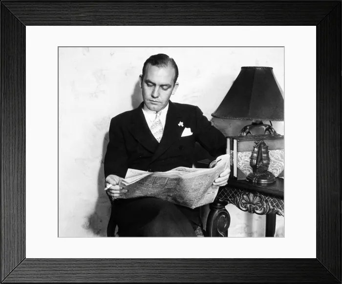 Framed Print : Jean Harlow's ex-husband, the wealthy Charles F. McGraw, reads of Paul Bern's death. Sept. 8, 1932. Harlow was almost 18 when she married the 20 year old McGraw