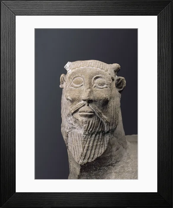 Framed Print : Monster of Balazote. 4th c. BC. Detail of the head. Iberian art. Sculpture on rock. SPAIN. Madrid. National Museum of Archaeology. Proc: SPAIN. Balazote