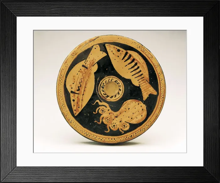 Framed Print : Plate with octopus and fishes. ca. 350 BC. Etruscan art. Ceramics. SPAIN. Madrid. National Museum of Archaeology. Proc: ITALY. AISA / Everett Collection**US SALES ONLY**