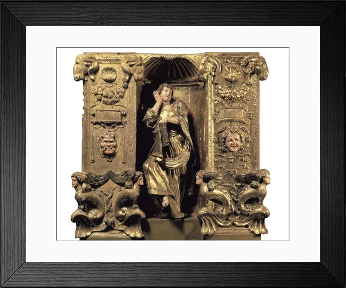Framed Print : BERRUGUETE, Alonso (1480-1561). Altarpiece of San Benito el Real. 1526. Saint John the Evangelist writing. Multicoloured relief. Renaissance art. Sculpture. SPAIN. Valladolid