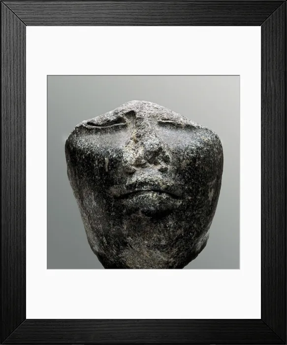 Framed Print : Head of a sculpture. 6th c. - 3rd c. BC. Egyptian art. New Kingdom. Sculpture on rock. SPAIN. Madrid. National Museum of Archaeology. Proc: EGYPT. Heracleopolis Magna