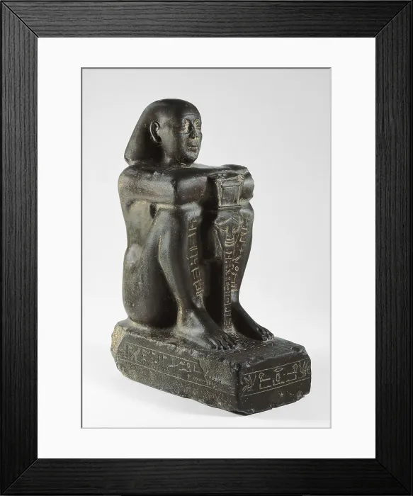 Framed Print : Harsomtus-em-hat figure. 664 BC. Saite period. Made in basalt. Egyptian art. Ptolemaic period. Sculpture on rock. SPAIN. Madrid. National Museum of Archaeology