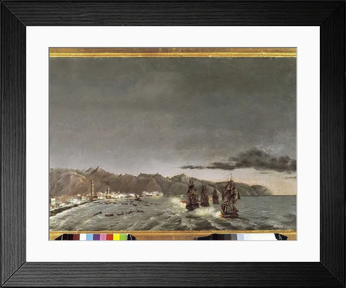 Framed Print : Attack from the English fleet led by the Admiral Nelson in Tenerife (1797). Oil on canvas. SPAIN. Madrid. Navy Museum. AISA / Everett Collection**US SALES ONLY**