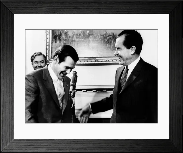 Framed Print : President Richard Nixon with Rep. Donald Rumsfeld, after naming him to be director of the Office of Economic Opportunity (OEO). April 21, 1969