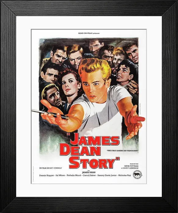Framed Print : THE JAMES DEAN STORY, French poster, front from left: Dennis Hopper, Natalie Wood, James Dean, 1957