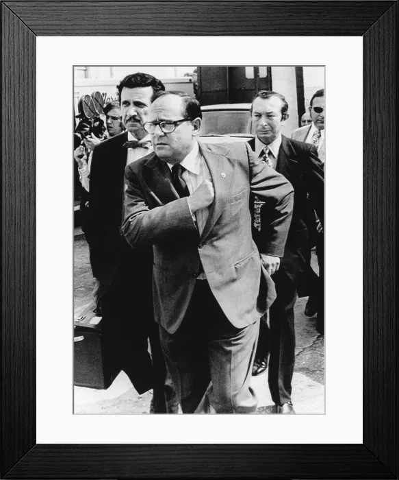 Framed Print : Watergate Burglars, Bernard Barker, (left) and Eugenio Martinez (right), outside US District Court. June 26, 1974