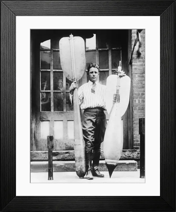 Framed Print : Lester P. Barlow with two bombs he invented, Jan. 22, 1926. He invented a flying torpedo and bouncing bomb'. (CSU_2015_8_479) Framed Print : Lester P. Barlow with two bombs he invented, Jan. 22, 1926. He invented a flying torpedo and bouncing bomb'. (CSU_2015_8_479)