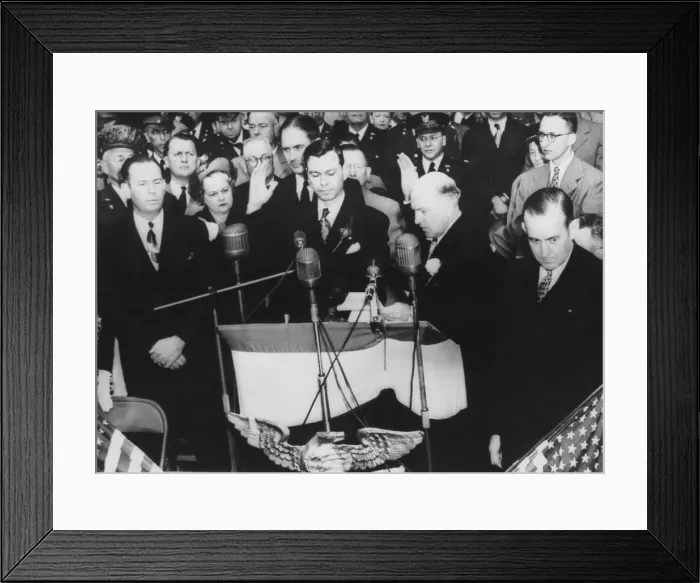 Framed Print : Herman Eugene Talmadge sworn in as Georgia Governor on Nov. 17, 1948. Former governor Melvin E. Thompson (right), was the Lt. Gov. elect when Gov. Elect Eugene Talmadge died