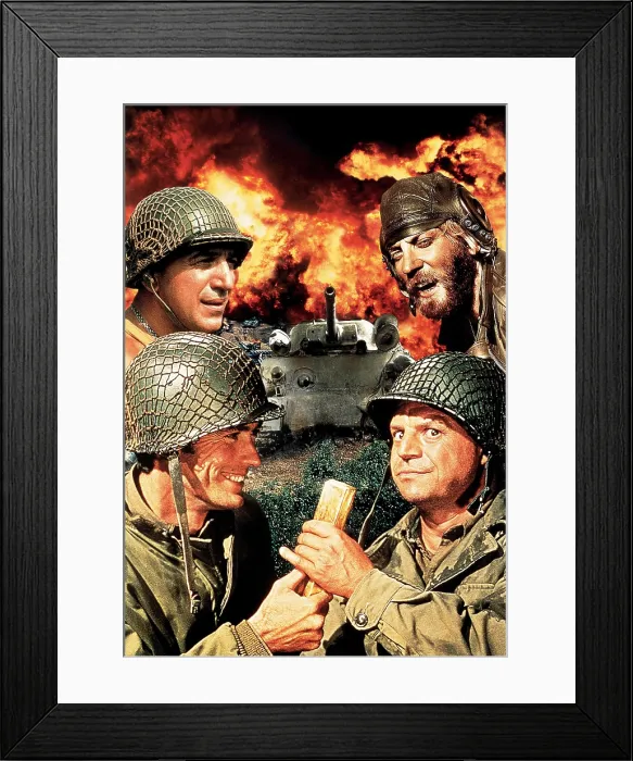 Framed Print : KELLY'S HEROES, left from top: Telly Savalas, Clint Eastwood, right from top: Donald Sutherland, Don Rickles on poster art, 1970 Framed Print : KELLY'S HEROES, left from top: Telly Savalas, Clint Eastwood, right from top: Donald Sutherland, Don Rickles on poster art, 1970