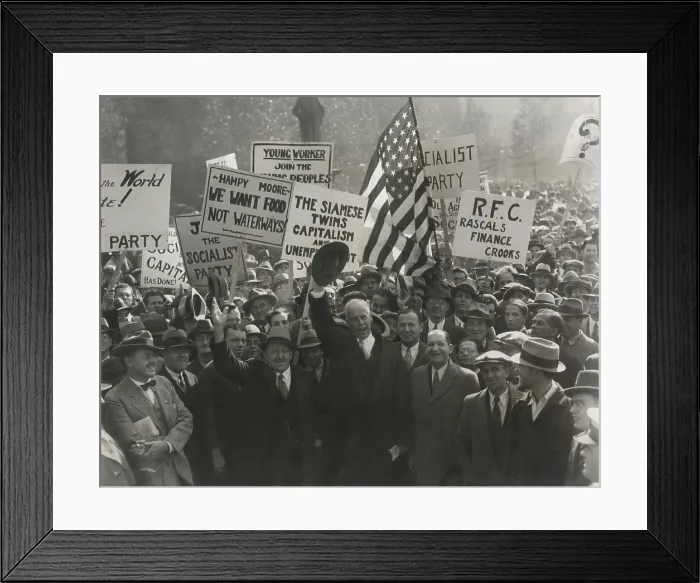 Framed Print : Norman Thomas, 1932 Socialist presidential nominee in Philadelphia, Oct. 28, 1932. Thomas is in center front waving his hat Framed Print : Norman Thomas, 1932 Socialist presidential nominee in Philadelphia, Oct. 28, 1932. Thomas is in center front waving his hat