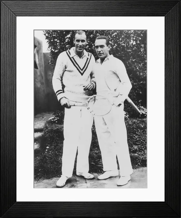 Framed Print : Bill Tilden and Henry Cochet (right) on the courts of the Roland Garros Stadium, Paris. Sept. 22, 1933. The rivals were both practicing for their professional match on Sept Framed Print : Bill Tilden and Henry Cochet (right) on the courts of the Roland Garros Stadium, Paris. Sept. 22, 1933. The rivals were both practicing for their professional match on Sept