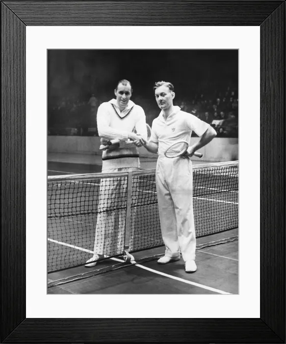 Framed Print : Bill Tilden (left) and George Martin Lott's before their Madison Square Garden match. Jan. 9, 1935
