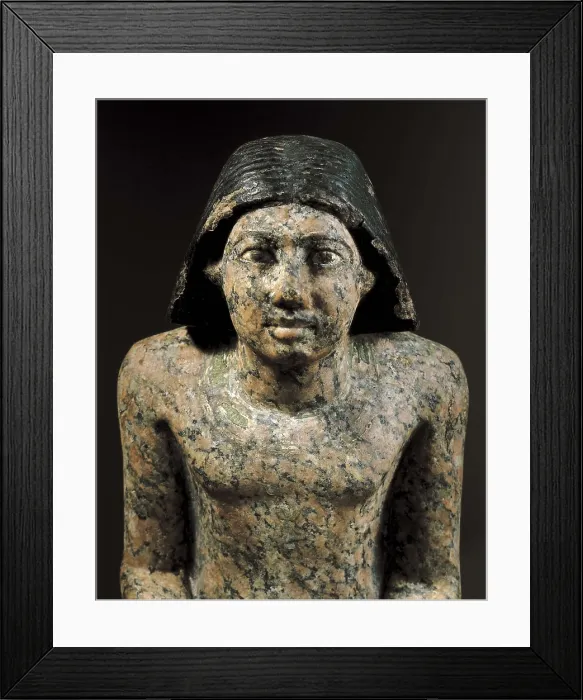 Framed Print : Prince Setka, wire of king Didoufri, represented in an attitude of scribe. 2694 -2563 BC. Upper detail. Work of granite, wood and limestone. Egyptian art. Middle Kingdom