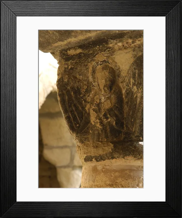 Framed Print : SPAIN. CATALONIA. Castell de Mur. Conca de Tremp. Cloister of the Collegiate Church of Santa Mara de Mur (11th c.). Capital. Romanesque art. Sculpture