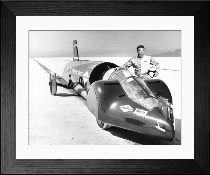 Framed Print : Walter Arfons, drag racer with the Wingfoot Express in 1964. At Bonneville Salt Flats, where he planned to challenge the land speed record. (CSU_2015_7_424)