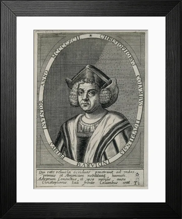 Framed Print : COLUMBUS, ChrIstopher (1451-1506). Engraving. SPAIN. Madrid. National Library. AISA / Everett Collection**US SALES ONLY**