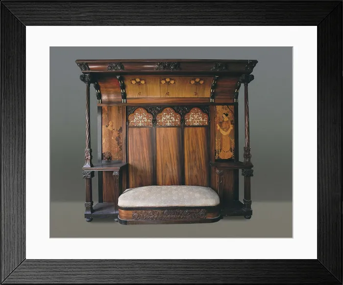 Framed Print : HOMAR i MESQUIDA, Gaspar (1870-1953). Sofa. 1901-1907. SPAIN. Reus. Navs House. Made in wood carving and marquetry. Modernism. Furniture. AISA / Everett Collection**US SALES ONLY** Framed Print : HOMAR i MESQUIDA, Gaspar (1870-1953). Sofa. 1901-1907. SPAIN. Reus. Navs House. Made in wood carving and marquetry. Modernism. Furniture. AISA / Everett Collection**US SALES ONLY**