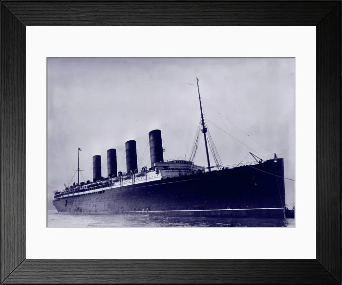 Framed Print : The RMS Lusitania, British ship torpedoed by a German submarine during World War I, circa 1907-1915