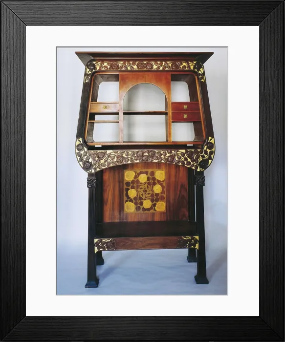 Framed Print : HOMAR i MESQUIDA, Gaspar (1870-1953). Secretaire. 1901-1907. SPAIN. Reus. Navs House. Carving and marquetry decorated with roses after a Josep Font's design. Modernism Framed Print : HOMAR i MESQUIDA, Gaspar (1870-1953). Secretaire. 1901-1907. SPAIN. Reus. Navs House. Carving and marquetry decorated with roses after a Josep Font's design. Modernism