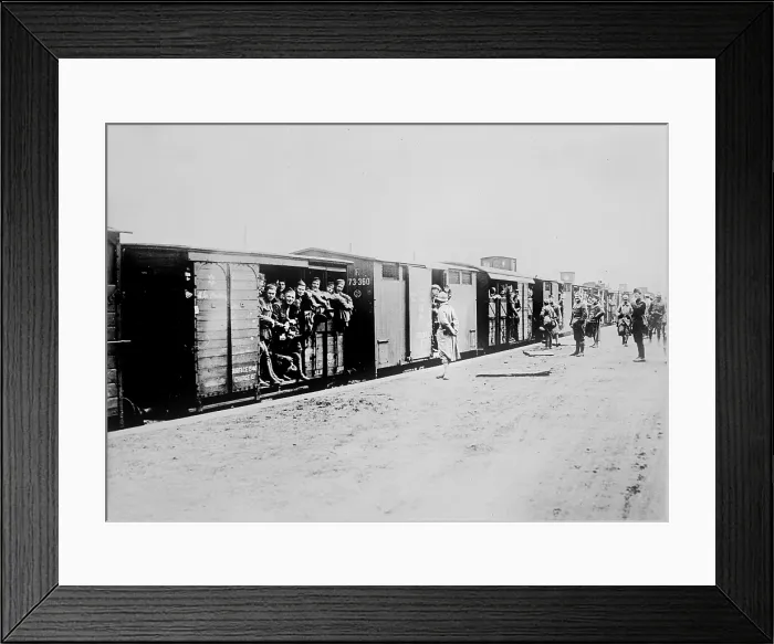 Framed Print : World War I, U.S. soldiers aboard a train in France, circa 1914-1918
