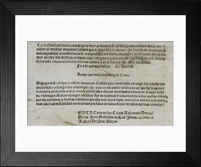 Framed Print : SANTANGEL, Luis de (ca. 1435-ca. 1498); COLUMBUS, ChrIstopher (1451-1506). Letter from Columbus to Luis de Santangel describing the arrival to America (february 15, 1493). SPAIN