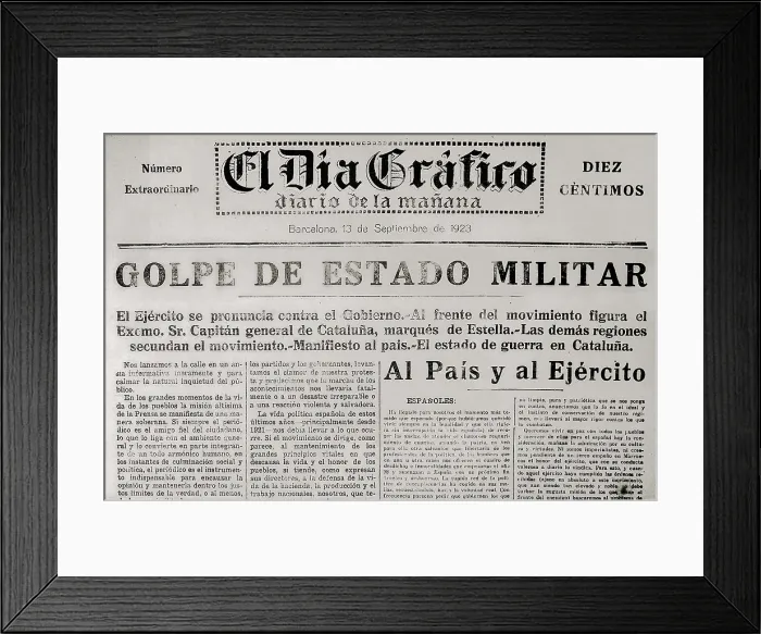 Framed Print : Spain (1923). Cover of 'Da Grfico' with the news of the Primo de Rivera's coup d'tat (Barcelona, 13th September 1923). AISA / Everett Collection**US SALES ONLY**