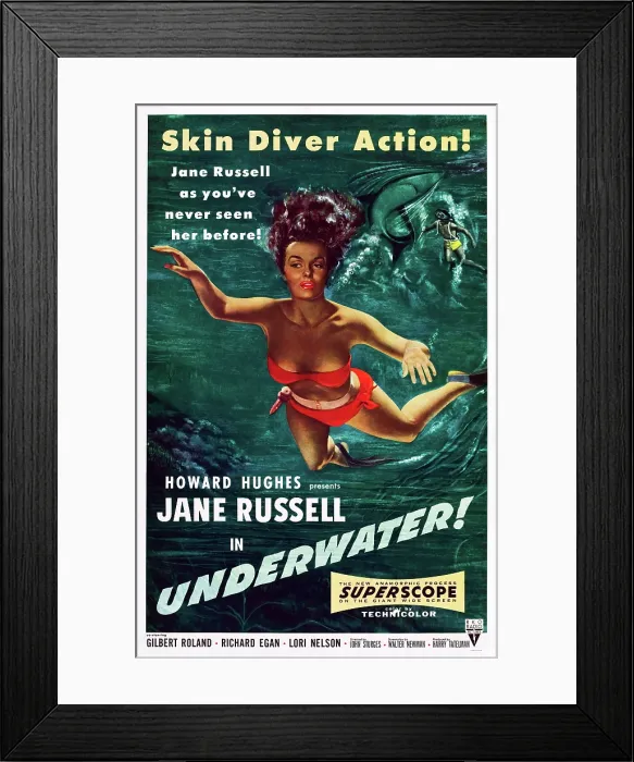 Framed Print : UNDERWATER!, US poster art, Jane Russell, 1955